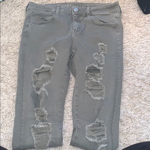Green distressed AEO jeggings